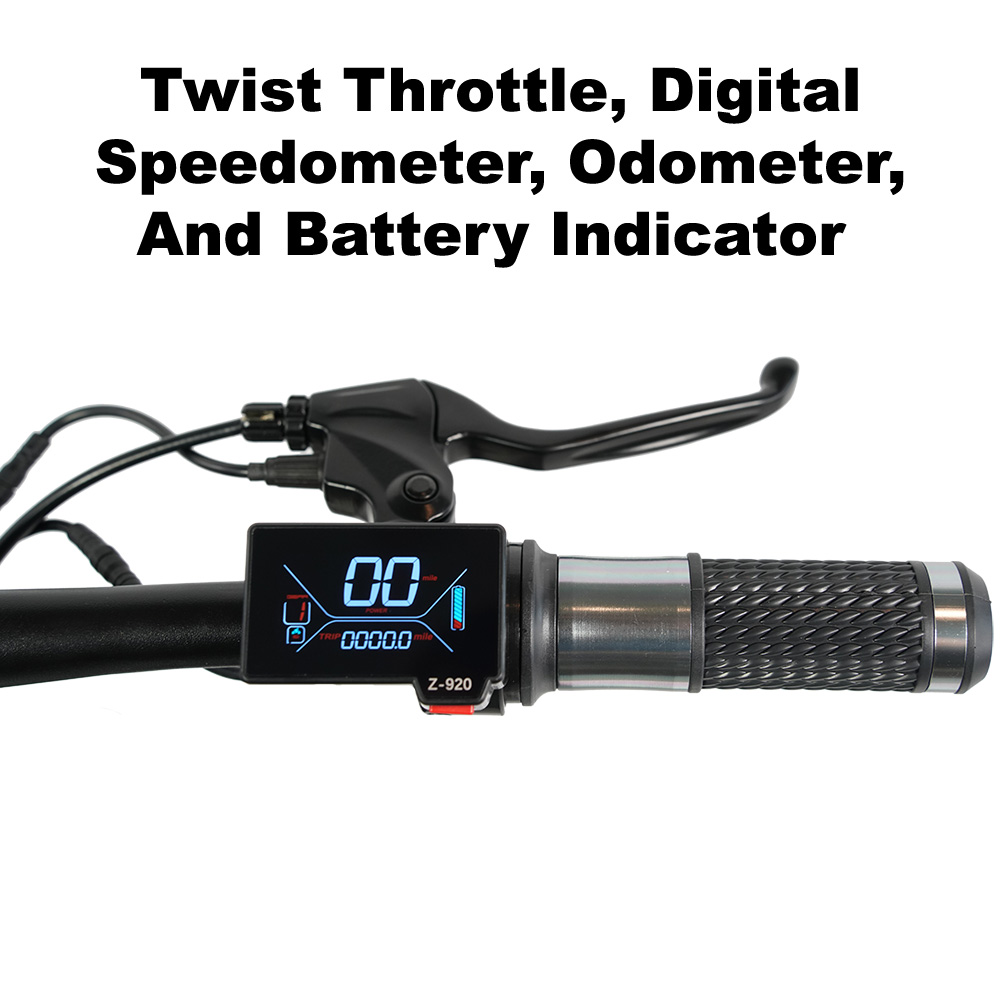 Twist throttle with digital speedometer, odometer, and battery indicator